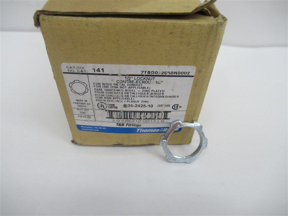 Thomas & Betts 141, 1/2″ Locknut for Metal Conduit, 100 Pack