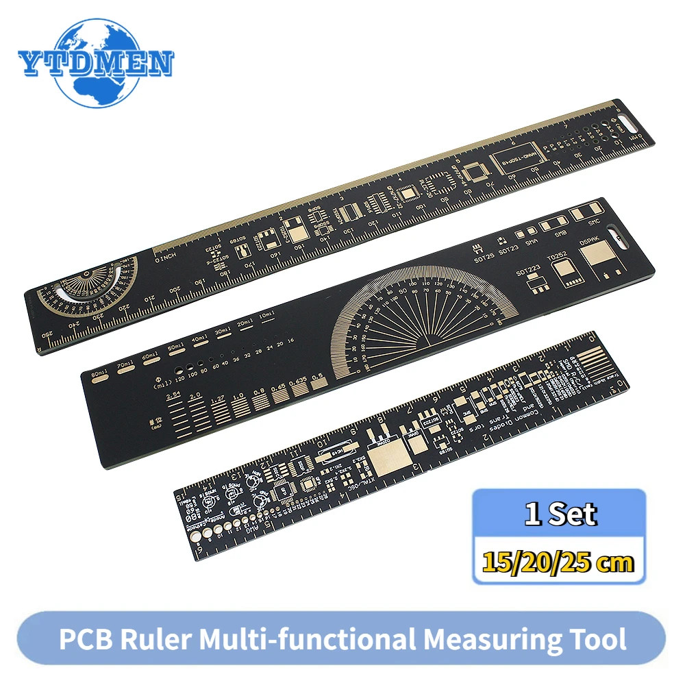 3-Type PCB Ruler Set 15/20/25cm SMD Component Multi-functional Measuring Tool