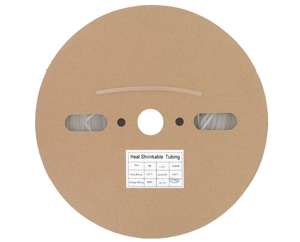 100 Ft 1/8″ ID (3.2mm) Clear Polyolefin 2:1 Heat Shrink Halogen-Free RoHS UL