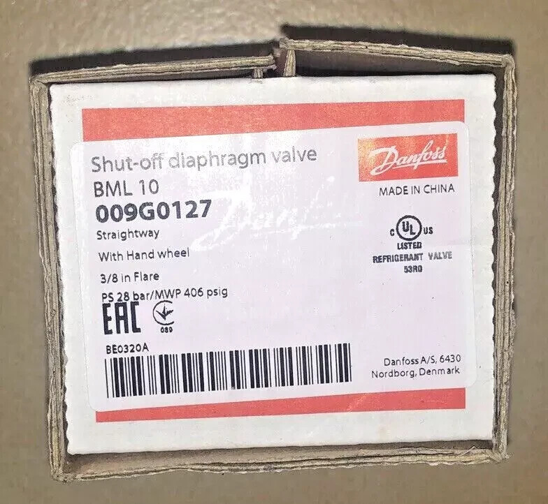 2PCS LOT- Danfoss 009G0127 Shut-off diaphragm valve, BML 10,Flare type,I/O-3/8in