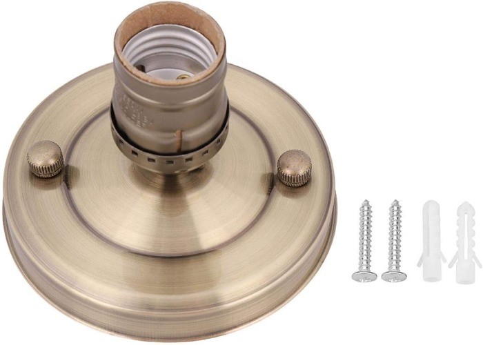 Bronze Electroplated Vintage Industrial Iron Lamp Bulb Socket Ho Color: Bronze