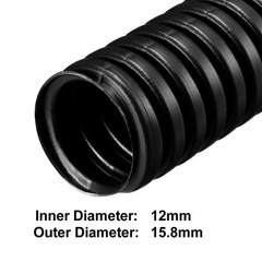 6.7 M 12 x 15.8 mm PP Flexible Corrugated Conduit Tube for Garden,Office Black