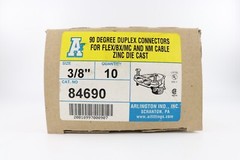 CASE OF 10 ARLINGTON 84690 3/8″ 90DEG DUPLEX CONNECTORS FOR FLEX/BX/MC, DIE/CAST