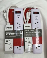 2x NEW Prime PB802013 White 6-Outlet Surge Protector 400 Joules, 1.5′ Power Cord