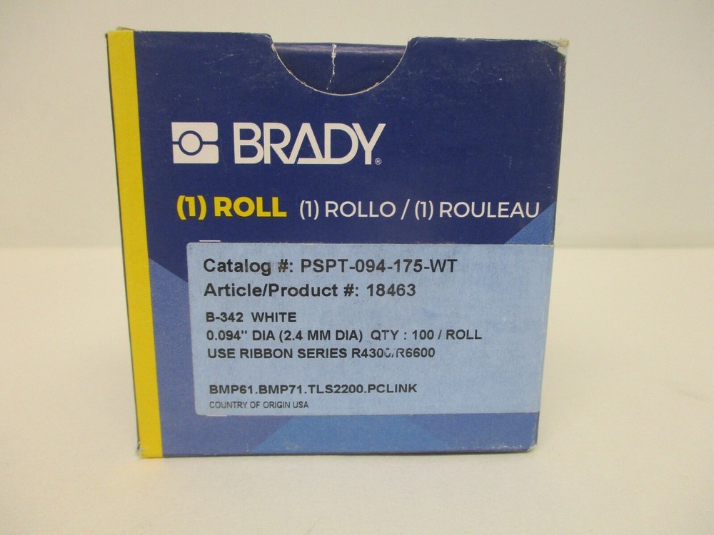 BRADY PSPT-094-175-WT, HEAT SHRINK LABELING PERMA SLEEVES, 0.094″ DIA 100/ROLL