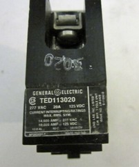 General Electric 20 Amp, 1-Pole Circuit Breaker, Model TED113020