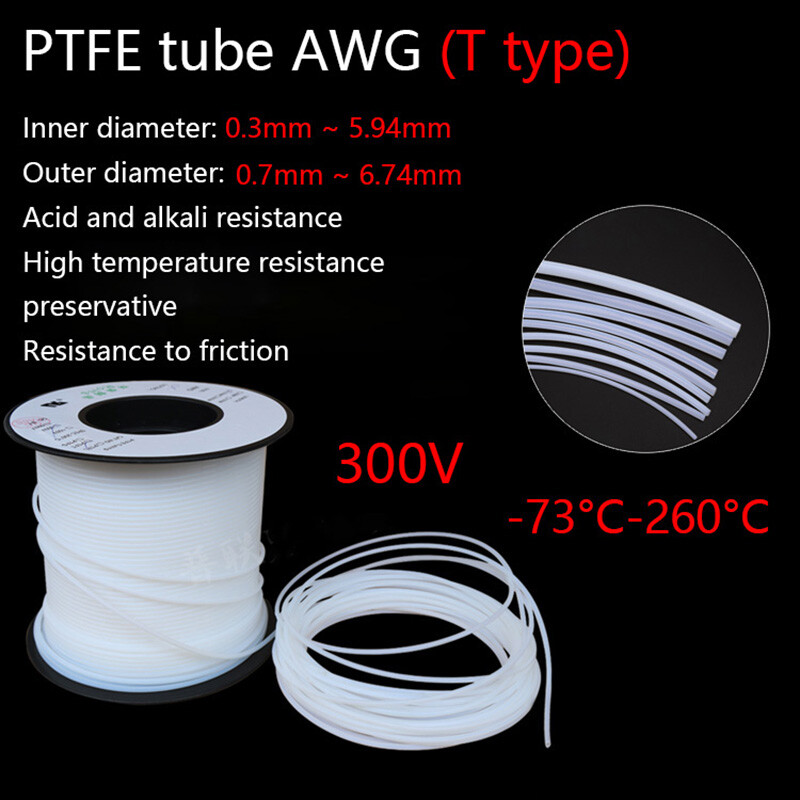 Translucent PTFE Tube Pipe AWG 300V Tubing,HIGH TEMP 260℃ ØID 0.3~5.94mm T-type