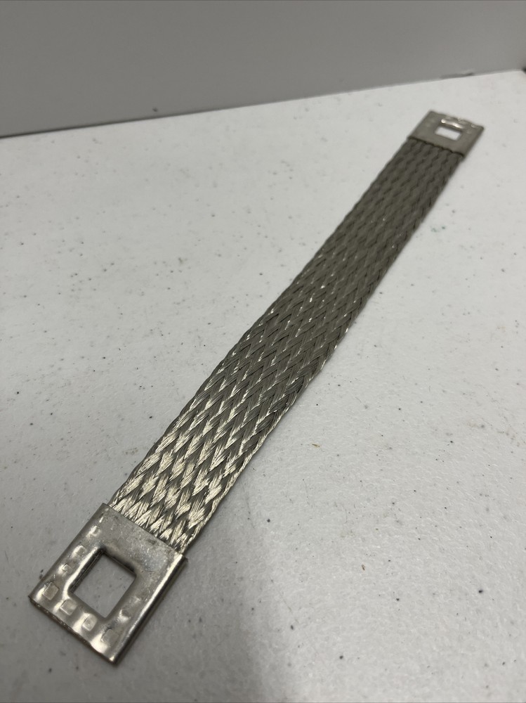 Flat Braided Tinned Copper Jumper Grounding Strap 10”x 1” X 3/8” Square Hole