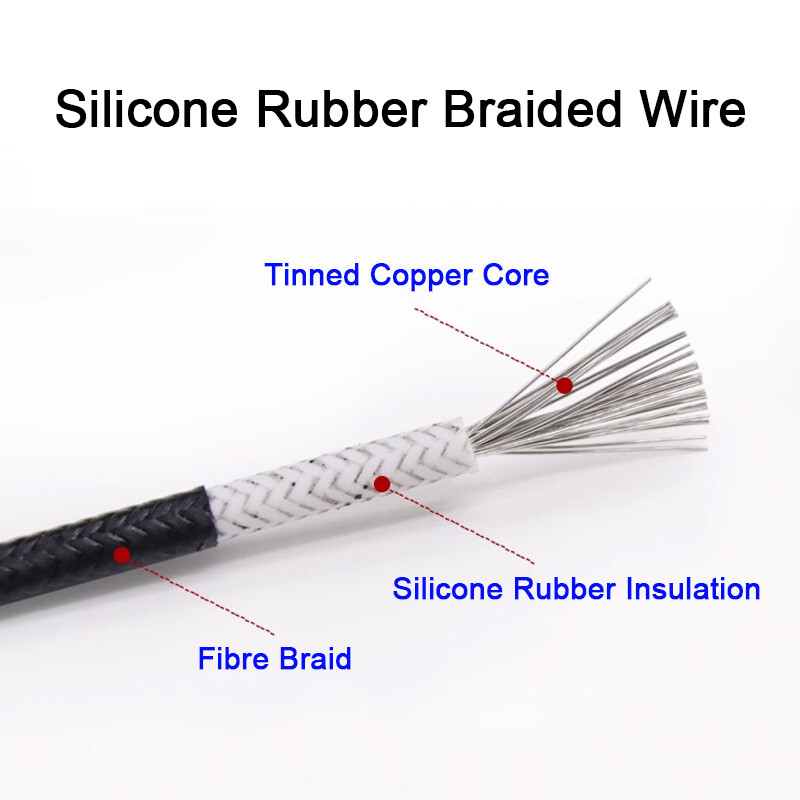 0.3mm²-6mm² High Temp 250℃ Braided Fiber Glass Silicone Wire Tinned Copper Cable