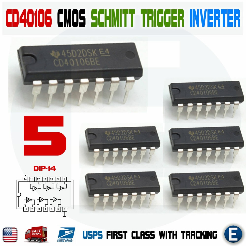 5PCS CD40106BE CD40106 DIP-14 40106 HEX Six Schmitt Trigger Inputs USA