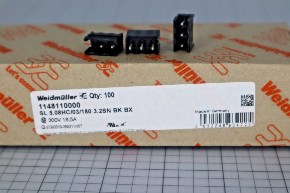*New in Box of 100* Weidmuller SL 5.08HC/03/180 3.2SN BK BX 1148110000