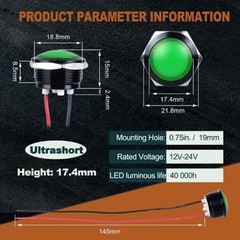 19mm 12 24V AC DC Metal LED Indicator Indicator Light Waterproof IP67 Raised