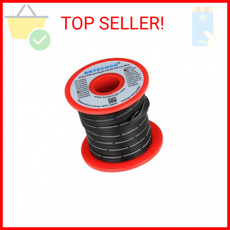 BNTECHGO 24 Gauge Silicone Ribbon Cable Flexible 4P Black 25 ft Flat Cable 24 AW