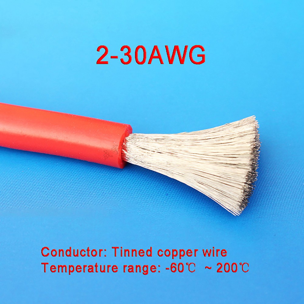 Red 2-30AWG Flexible Silicone Cable, HIGH TEMP 200℃, 0.08mm Tinned Copper Wire