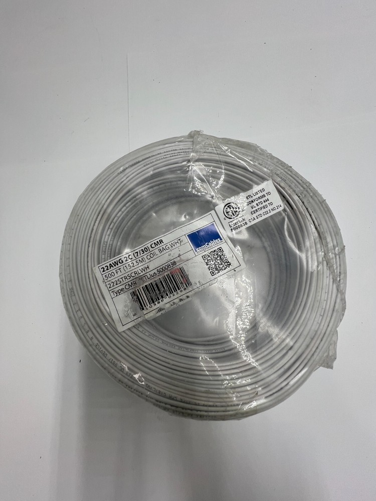 comCables 222STR5CRLWH, 22 AWG 2C (7/30) CMR, Low Voltage Copper Wire – 500 ft