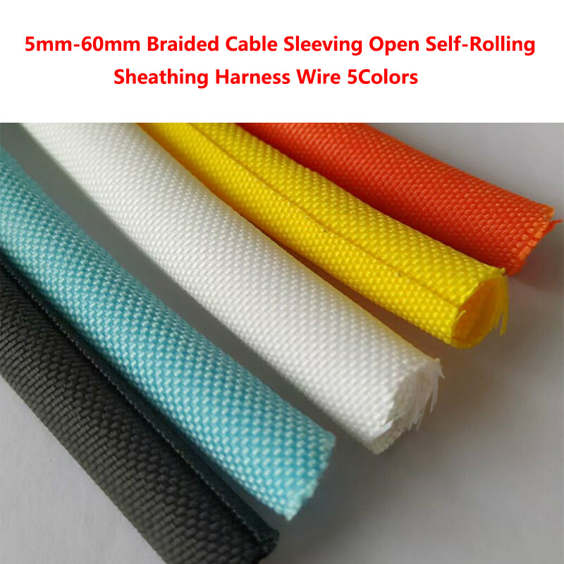 5mm-60mm Braided Cable Sleeving Open Self-Rolling Sheathing Harness Wire 5Colors