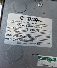 Control Techniques Dynamic Braking Resistor Part #DBR-0600–3000-ENC