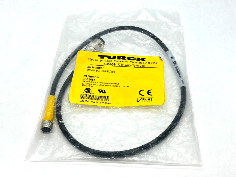 Turck PKG 4M-0.5-RS 4.4T/S90 Double Ended Cordset M8 Female M12 Male U-51064