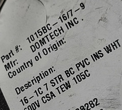 Domtech #16awg 7str UL-1015/1230 MTW/TEW Hook-Up Wire Cable 600V 105C White/50ft