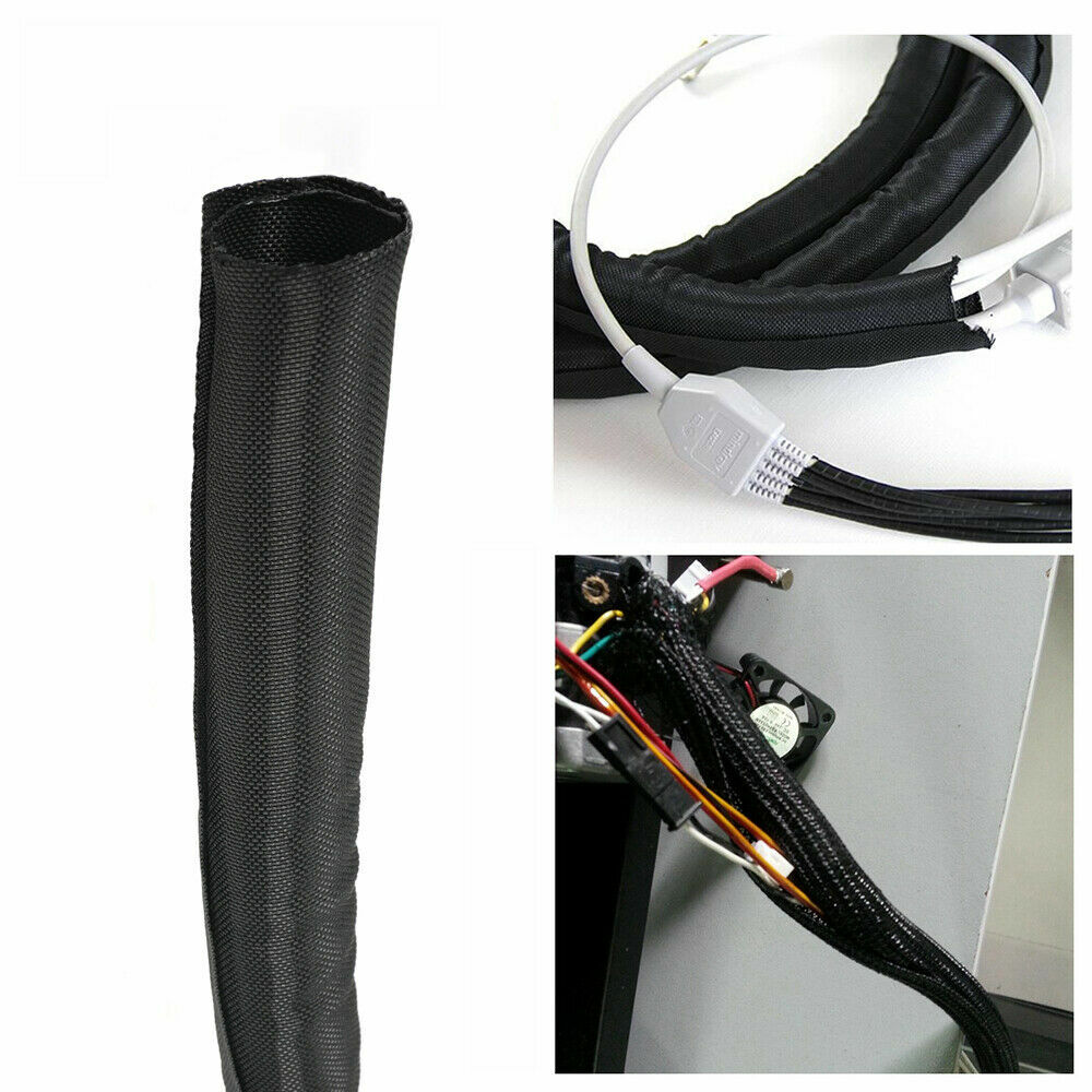 Wire Split Braided Cable Black Sleeving Loom Tubing Sheathing Cord Organizer Lot