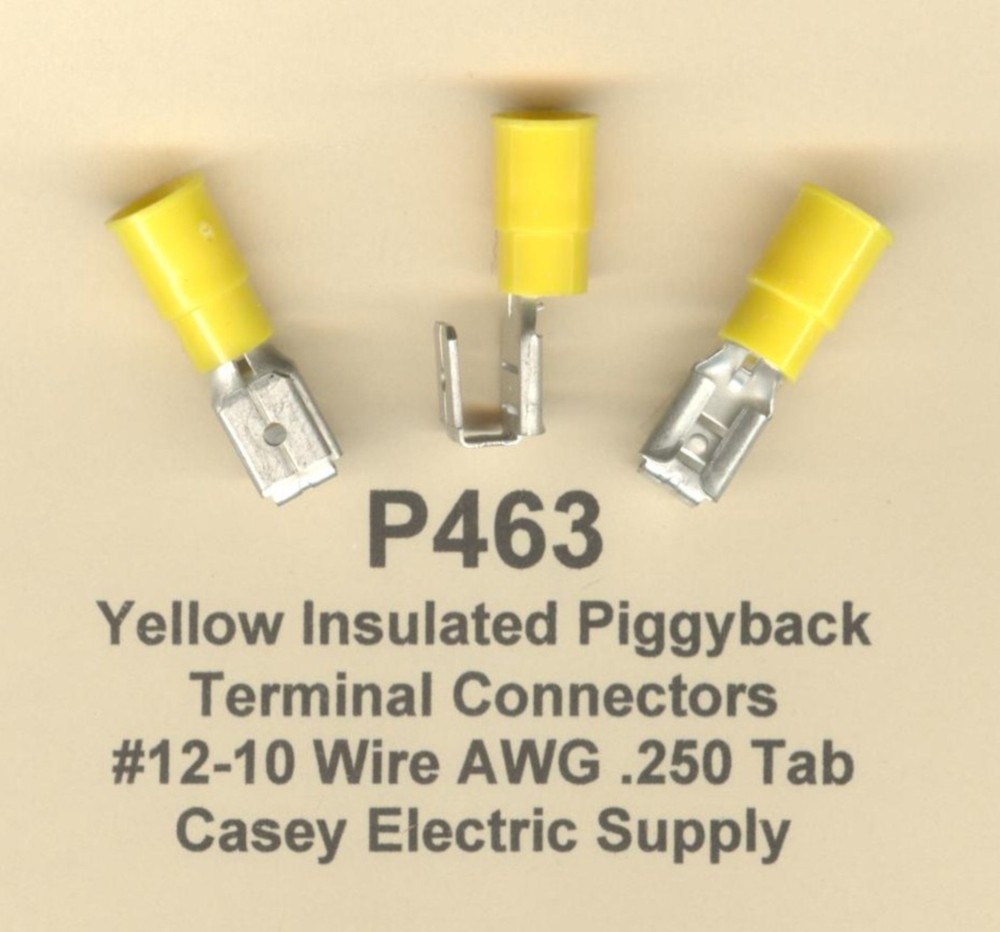 25 Yellow Insulated PIGGYBACK Terminal Connector #12-10 Gauge Wire AWG .250 Tab