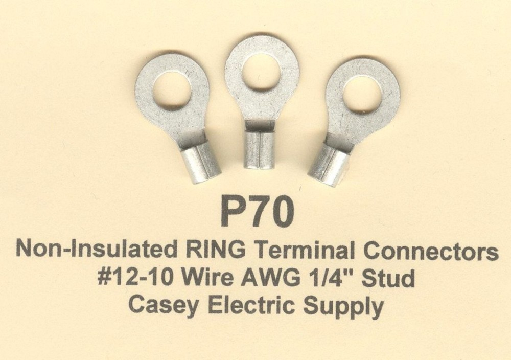 25 Non-Insulated RING Terminal Connectors #12-10 Wire Gauge AWG 1/4″ Stud USA