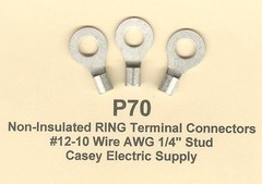 25 Non-Insulated RING Terminal Connectors #12-10 Wire Gauge AWG 1/4″ Stud USA