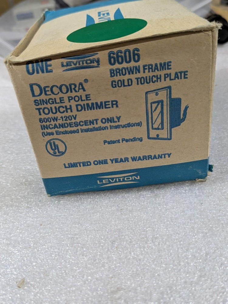 Leviton 6606 Decora Single Pole Touch Dimmer 600W 120V Brown Frame Gold Plate