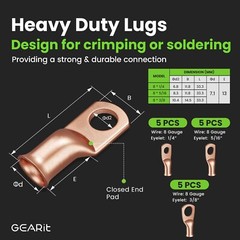 8 Gauge Wire, 15 Lugs, 20 Heat Shrink Wrap, for Automotive, Battery Cable, Amp